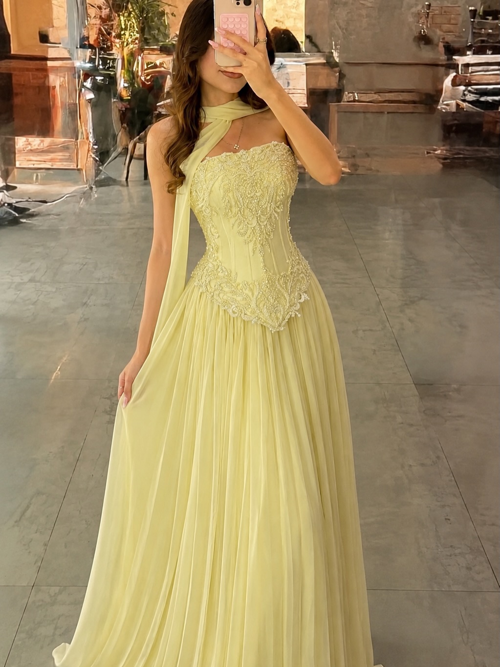 Embroidery Yellow Dress - Robe de soirée personnalisée sexy en