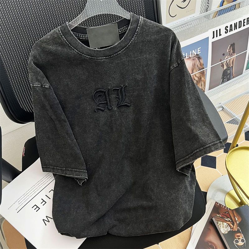 Embroidery Cotton Shirt - T-shirt classique en coton délavé pour