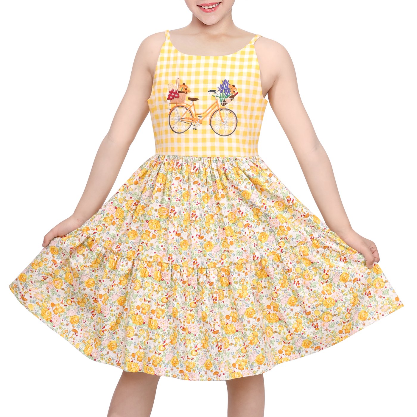 Embroidery Yellow Dress - Robe pour filles en coton jaune
