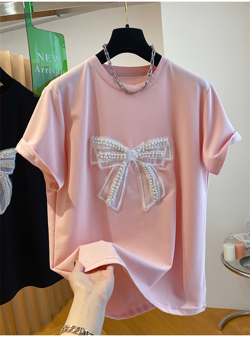 Embroidery Cotton Shirt - T-shirt à manches courtes pour femme,
