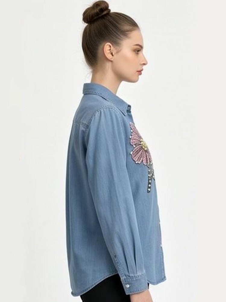 Chemisier en jean brodé pour f - Embroidery Cotton Shirt avis et prix