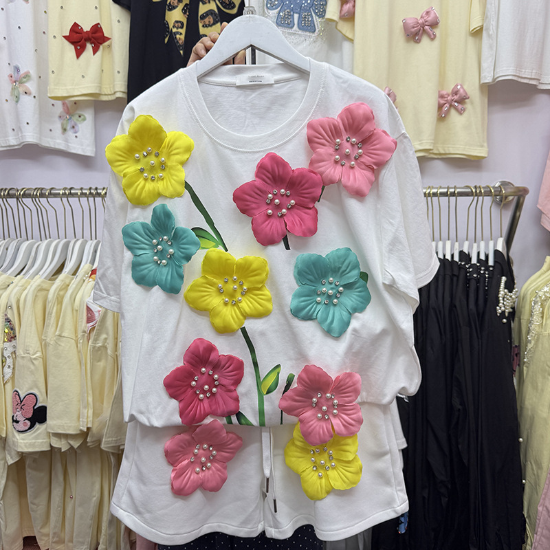 T-shirt d'été à fleurs colorée - Embroidery Cotton Shirt avis et prix