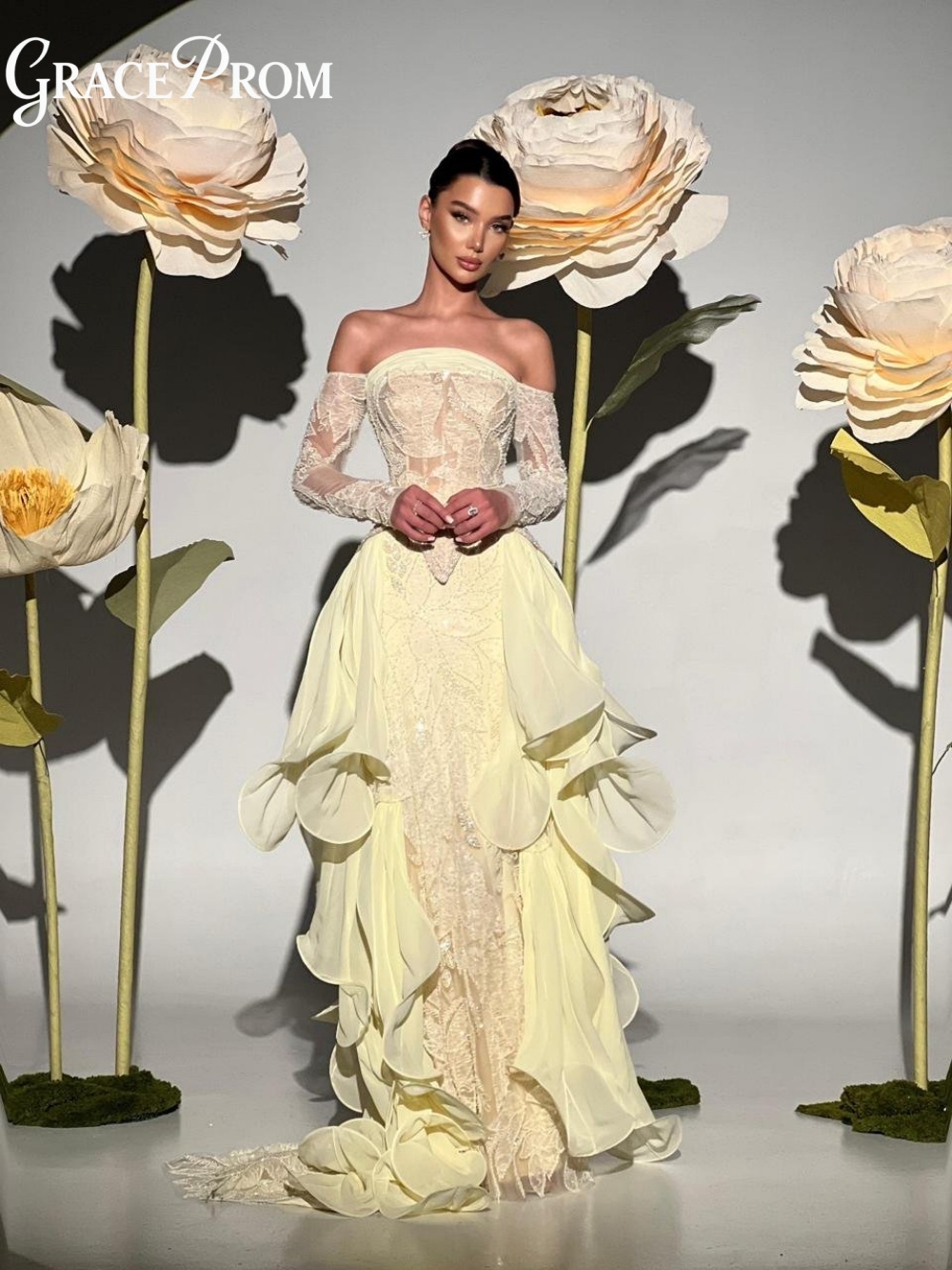 Robe de bal exquise jaune beur - Embroidery Yellow Dress avis et prix